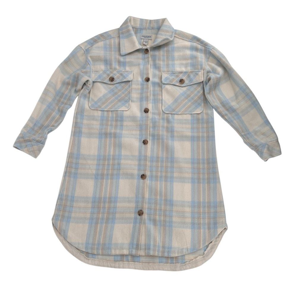 Arizona Jean Co Blue Flannel Plaid Shacket Shirt Size Large Women’s